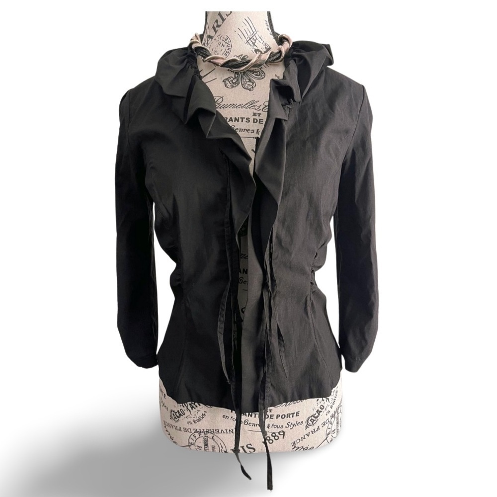 Y2K Bai Amour Black Ruffle Collar Open Cardigan Euro Fashion Designer